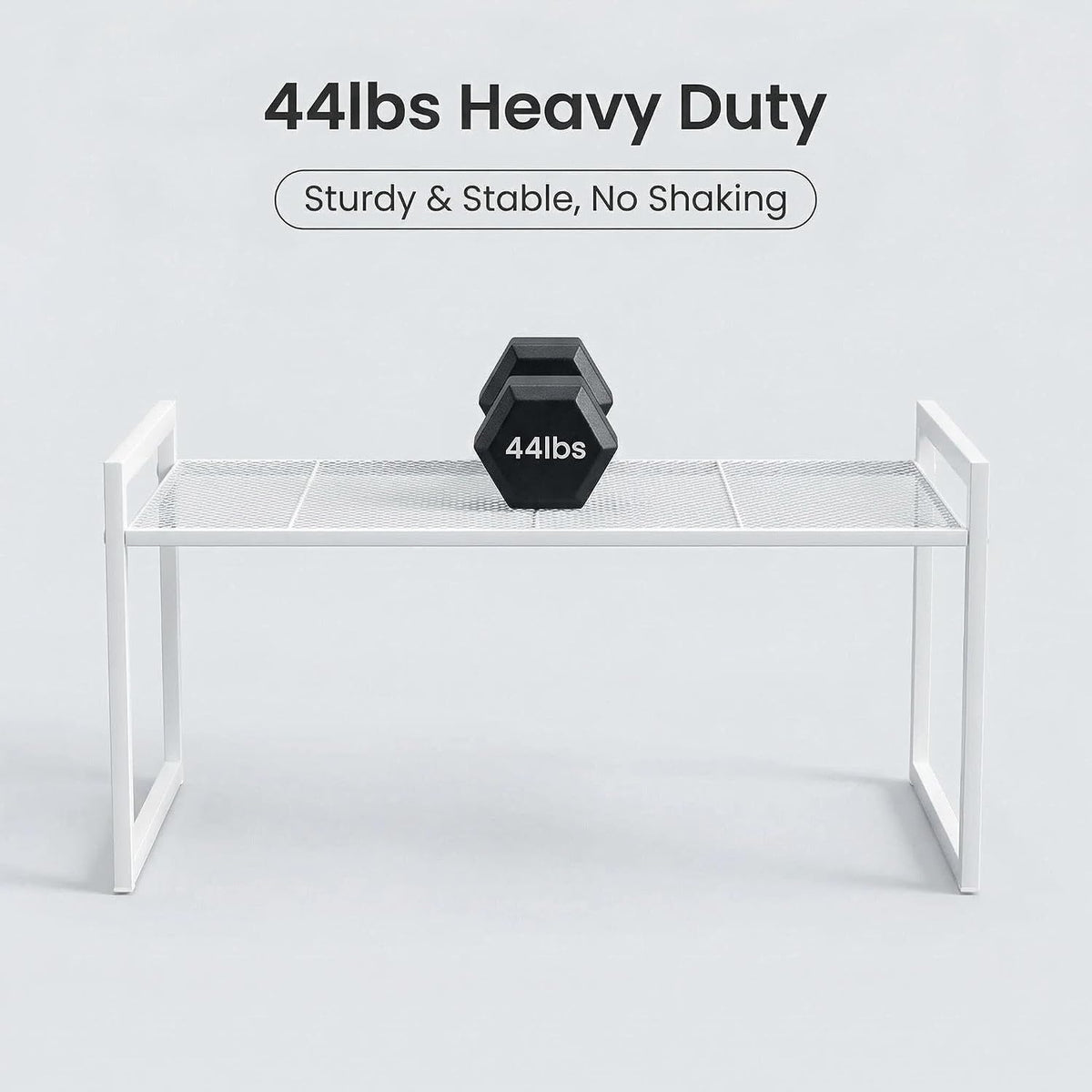 Stackable Kitchen Cabinet Organizer Shelves Pantry Rack Set of 2 | Holds Up to 44 Lbs Per Shelf, Easy 3-minute assembly with included hardware and wrench, Organize all around home, RV and more
