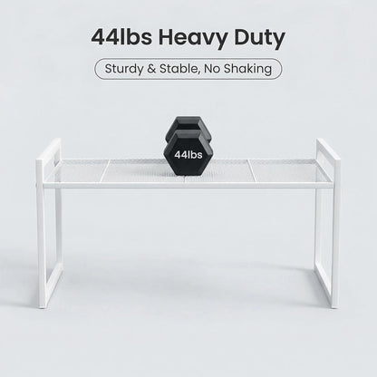 Stackable Kitchen Cabinet Organizer Shelves Pantry Rack Set of 2 | Holds Up to 44 Lbs Per Shelf, Easy 3-minute assembly with included hardware and wrench, Organize all around home, RV and more