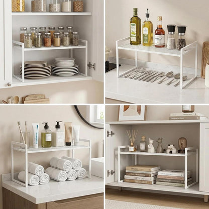 Stackable Kitchen Cabinet Organizer Shelves Pantry Rack Set of 2 | Holds Up to 44 Lbs Per Shelf, Easy 3-minute assembly with included hardware and wrench, Organize all around home, RV and more