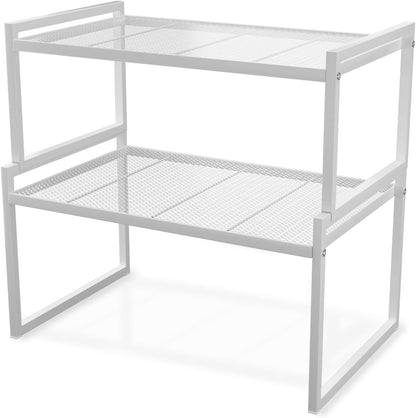 Stackable Kitchen Cabinet Organizer Shelves Pantry Rack Set of 2 | Holds Up to 44 Lbs Per Shelf, Easy 3-minute assembly with included hardware and wrench, Organize all around home, RV and more