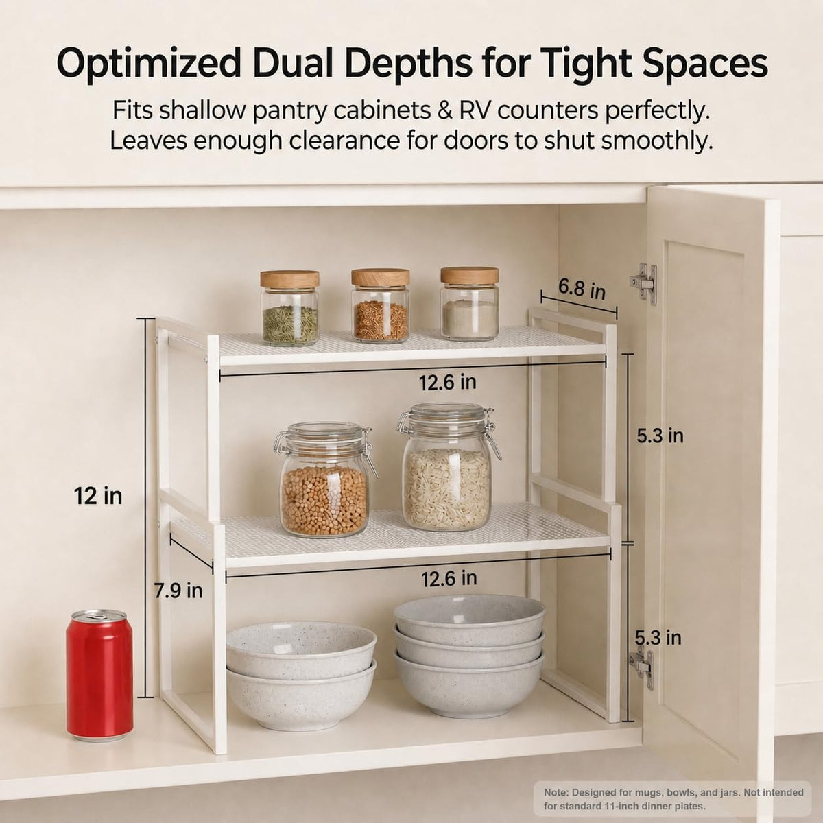 Stackable Kitchen Cabinet Organizer Shelves Pantry Rack Set of 2 | Holds Up to 44 Lbs Per Shelf, Easy 3-minute assembly with included hardware and wrench, Organize all around home, RV and more