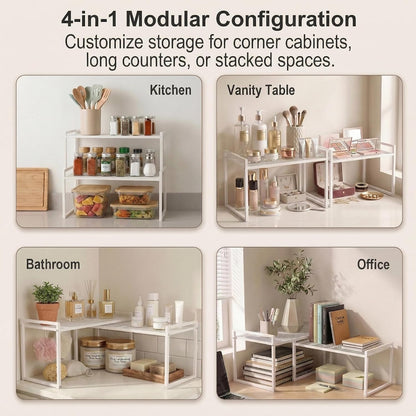 Stackable Kitchen Cabinet Organizer Shelves Pantry Rack Set of 2 | Holds Up to 44 Lbs Per Shelf, Easy 3-minute assembly with included hardware and wrench, Organize all around home, RV and more