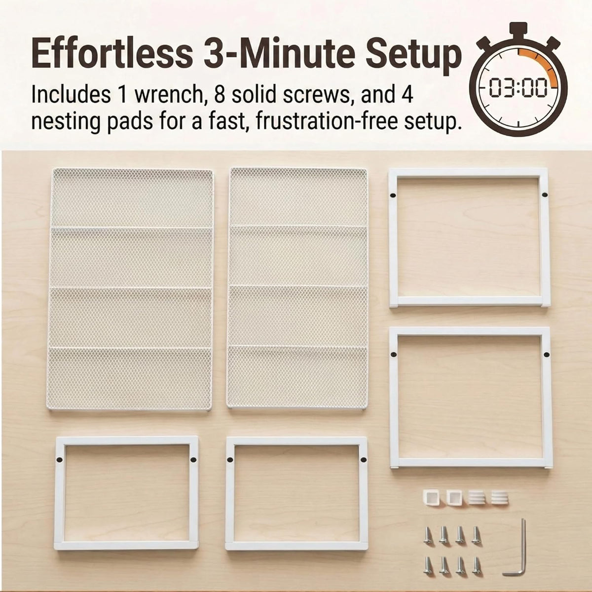 Stackable Kitchen Cabinet Organizer Shelves Pantry Rack Set of 2 | Holds Up to 44 Lbs Per Shelf, Easy 3-minute assembly with included hardware and wrench, Organize all around home, RV and more