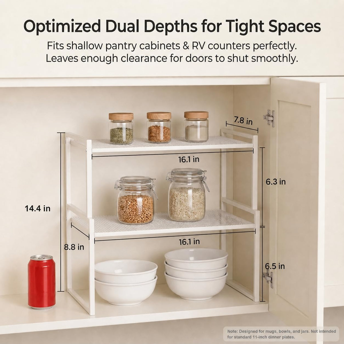 Stackable Kitchen Cabinet Organizer Shelves Pantry Rack Set of 2 | Holds Up to 44 Lbs Per Shelf, Easy 3-minute assembly with included hardware and wrench, Organize all around home, RV and more