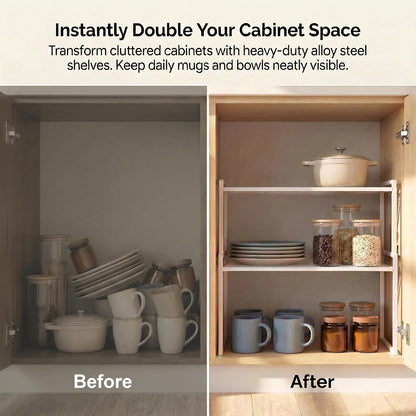 Stackable Kitchen Cabinet Organizer Shelves Pantry Rack Set of 2 | Holds Up to 44 Lbs Per Shelf, Easy 3-minute assembly with included hardware and wrench, Organize all around home, RV and more