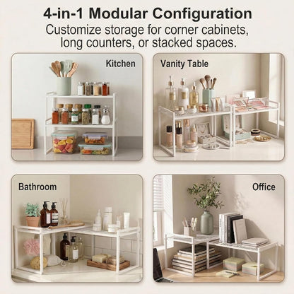 Stackable Kitchen Cabinet Organizer Shelves Pantry Rack Set of 2 | Holds Up to 44 Lbs Per Shelf, Easy 3-minute assembly with included hardware and wrench, Organize all around home, RV and more