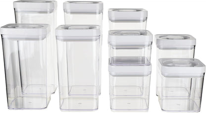 Airtight Food Storage Containers, BPA Free, Dishwasher Safe, with Twist/Turn Lids, for Kitchen Pantry Organization, 10-Piece Square Set, Clear Plastic