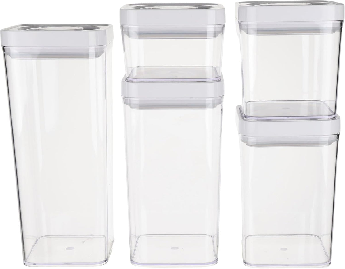 Airtight Food Storage Containers, BPA Free, Dishwasher Safe, with Twist/Turn Lids, for Kitchen Pantry Organization, 10-Piece Square Set, Clear Plastic