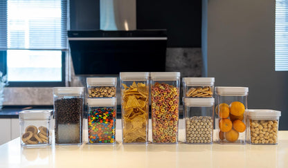 Airtight Food Storage Containers, BPA Free, Dishwasher Safe, with Twist/Turn Lids, for Kitchen Pantry Organization, 10-Piece Square Set, Clear Plastic