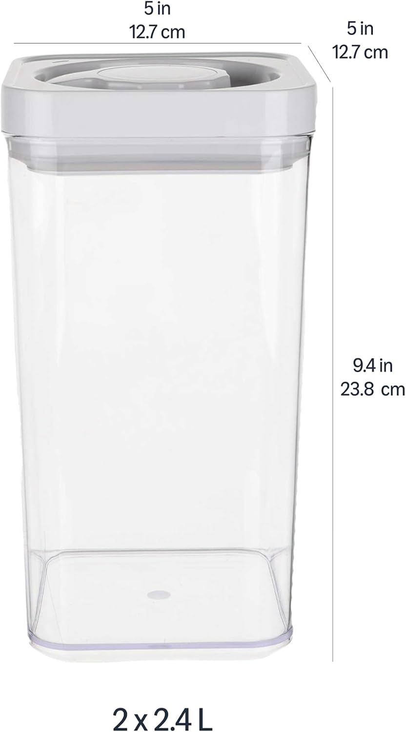 Airtight Food Storage Containers, BPA Free, Dishwasher Safe, with Twist/Turn Lids, for Kitchen Pantry Organization, 10-Piece Square Set, Clear Plastic
