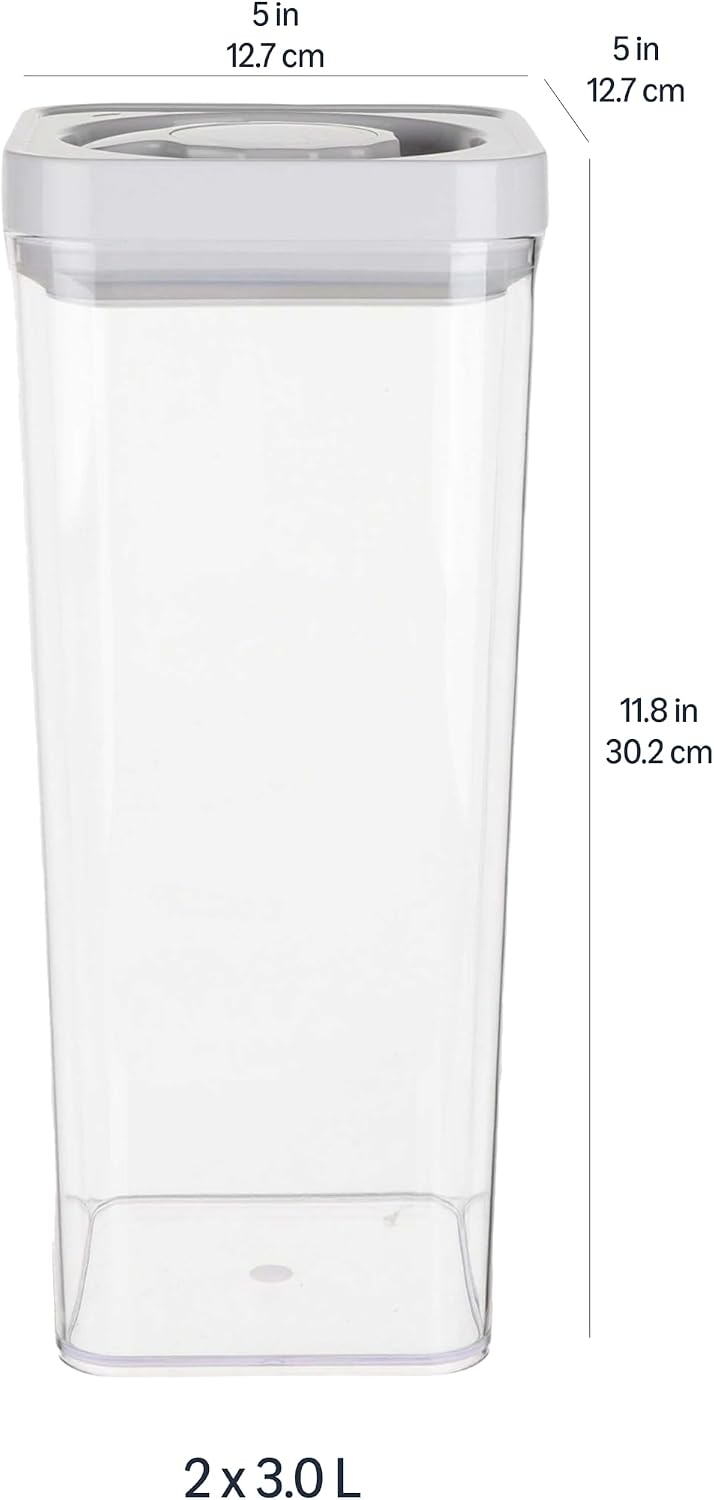 Airtight Food Storage Containers, BPA Free, Dishwasher Safe, with Twist/Turn Lids, for Kitchen Pantry Organization, 10-Piece Square Set, Clear Plastic