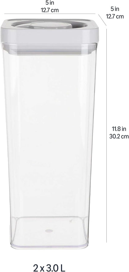 Airtight Food Storage Containers, BPA Free, Dishwasher Safe, with Twist/Turn Lids, for Kitchen Pantry Organization, 10-Piece Square Set, Clear Plastic