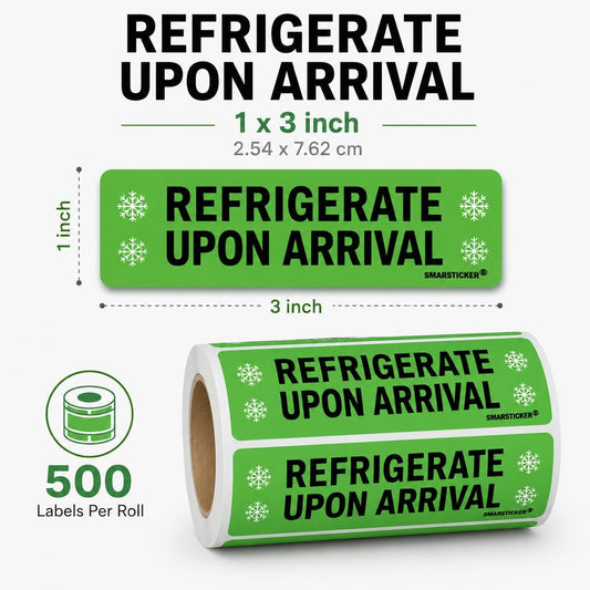 Refrigerate Upon Arrival Stickers Keep Refrigerated Food Packaging Warning Shipping Labels Keep Cold Food Service Pharmacy Stickers for Pharmacy Drug Stores (Green)