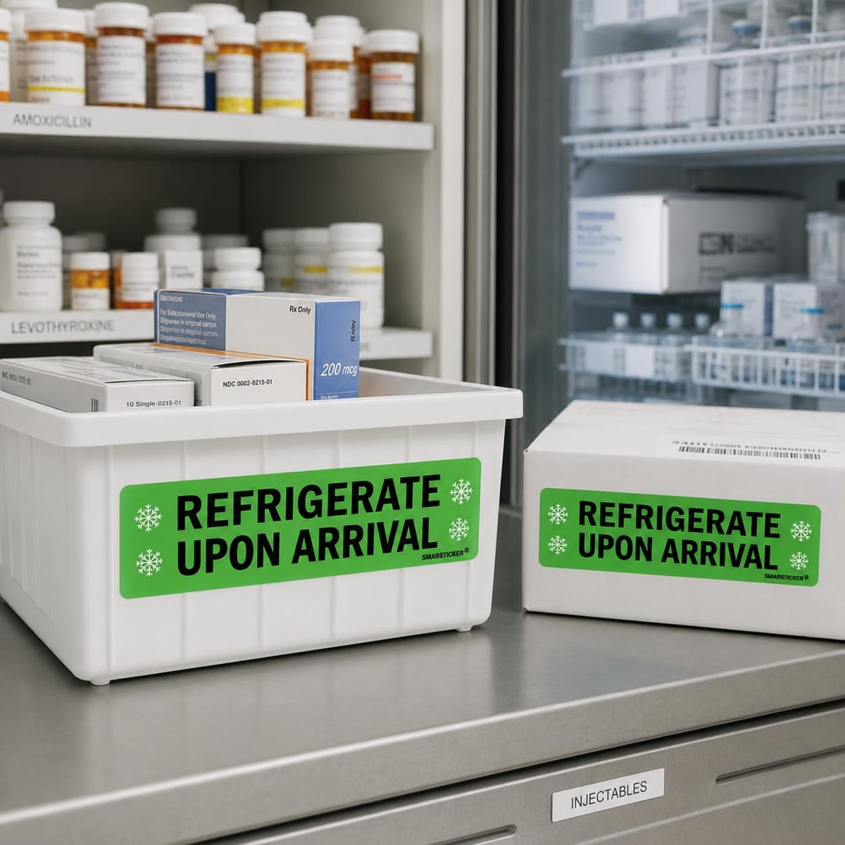 Refrigerate Upon Arrival Stickers Keep Refrigerated Food Packaging Warning Shipping Labels Keep Cold Food Service Pharmacy Stickers for Pharmacy Drug Stores (Green)