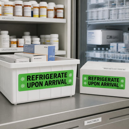 Refrigerate Upon Arrival Stickers Keep Refrigerated Food Packaging Warning Shipping Labels Keep Cold Food Service Pharmacy Stickers for Pharmacy Drug Stores (Green)