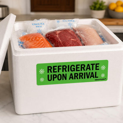 Refrigerate Upon Arrival Stickers Keep Refrigerated Food Packaging Warning Shipping Labels Keep Cold Food Service Pharmacy Stickers for Pharmacy Drug Stores (Green)