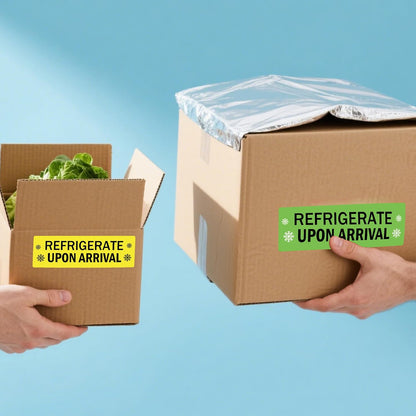 Refrigerate Upon Arrival Stickers Keep Refrigerated Food Packaging Warning Shipping Labels Keep Cold Food Service Pharmacy Stickers for Pharmacy Drug Stores (Green)