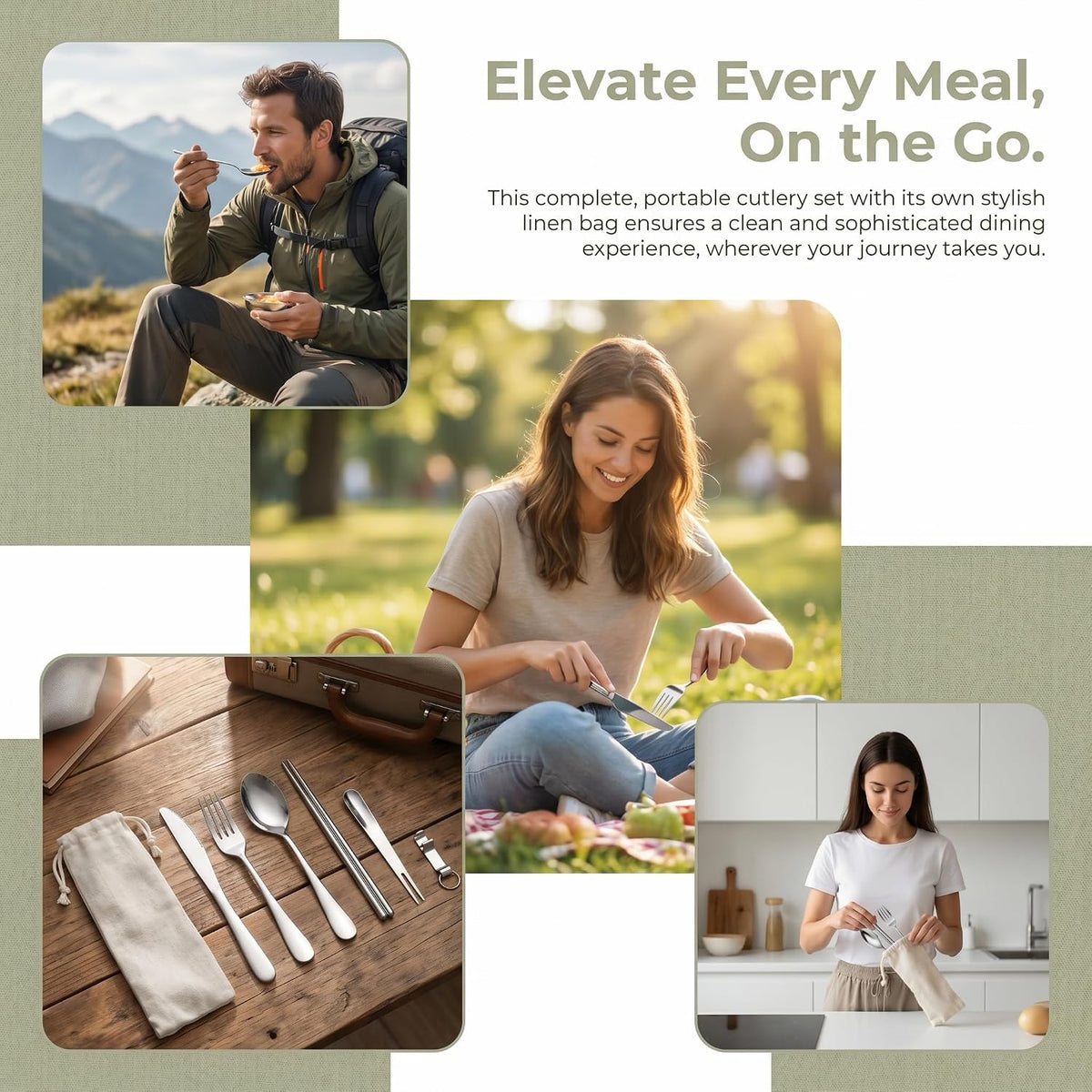 6 Pcs Portable Utensils Set Case Stainless Steel Travel Cutlery Flatware