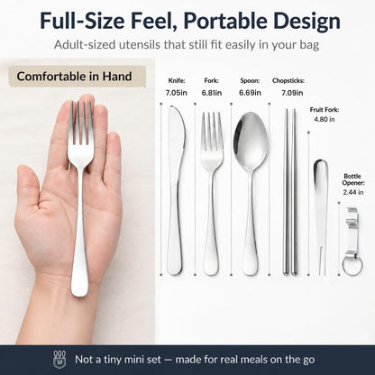 6 Pcs Portable Utensils Set Case Stainless Steel Travel Cutlery Flatware