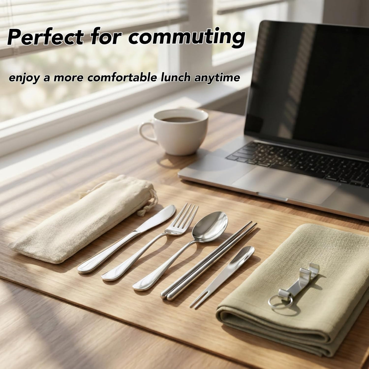 6 Pcs Portable Utensils Set Case Stainless Steel Travel Cutlery Flatware