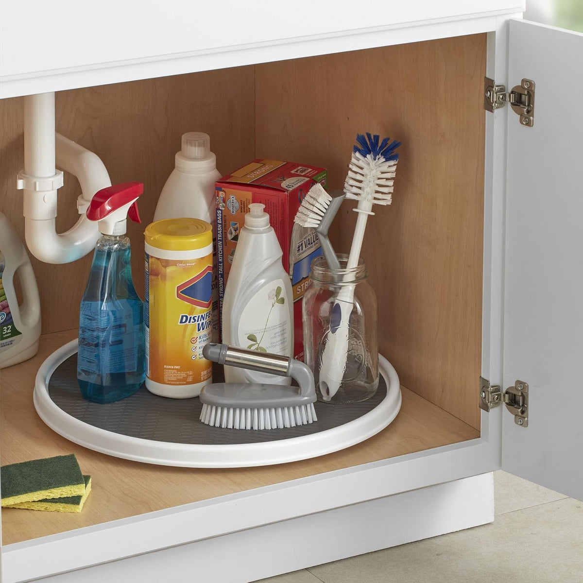 18 Inch Lazy Susan Turntable Organizer - Nonslip Rotating Cabinet Organizer for Kitchen Pantry, Under Sink, Countertop Storage, Rimmed Edge, Wipe Clean