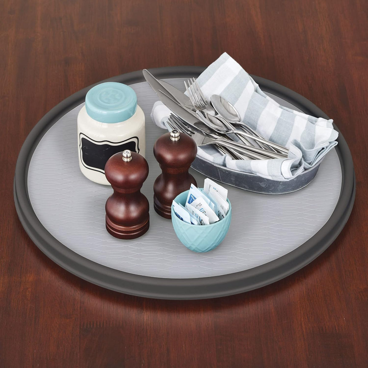 18 Inch Lazy Susan Turntable Organizer - Nonslip Rotating Cabinet Organizer for Kitchen Pantry, Under Sink, Countertop Storage, Rimmed Edge, Wipe Clean