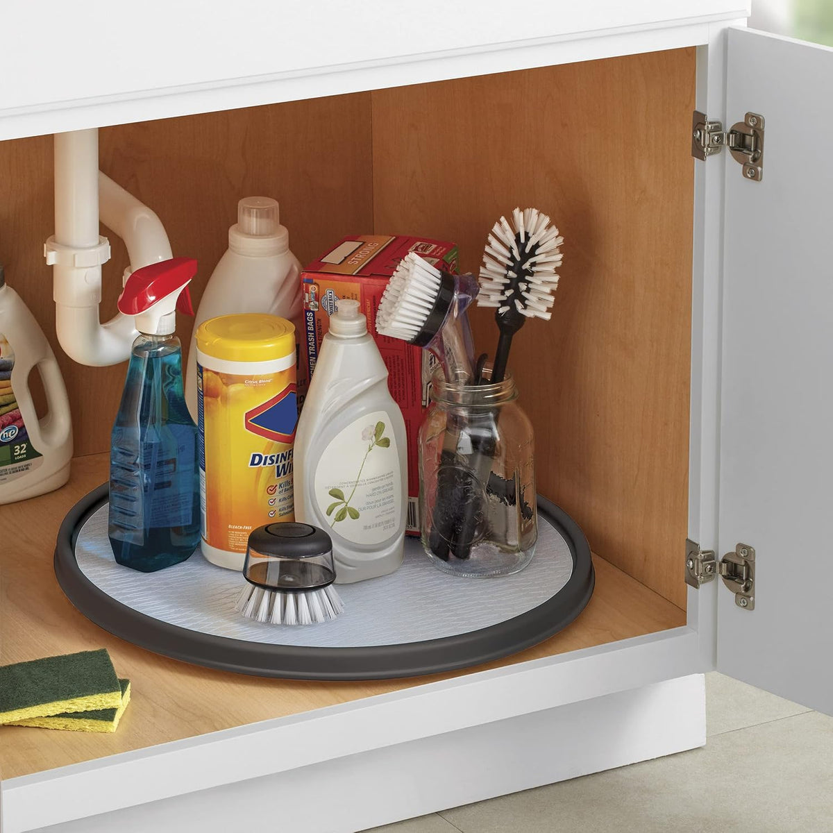18 Inch Lazy Susan Turntable Organizer - Nonslip Rotating Cabinet Organizer for Kitchen Pantry, Under Sink, Countertop Storage, Rimmed Edge, Wipe Clean