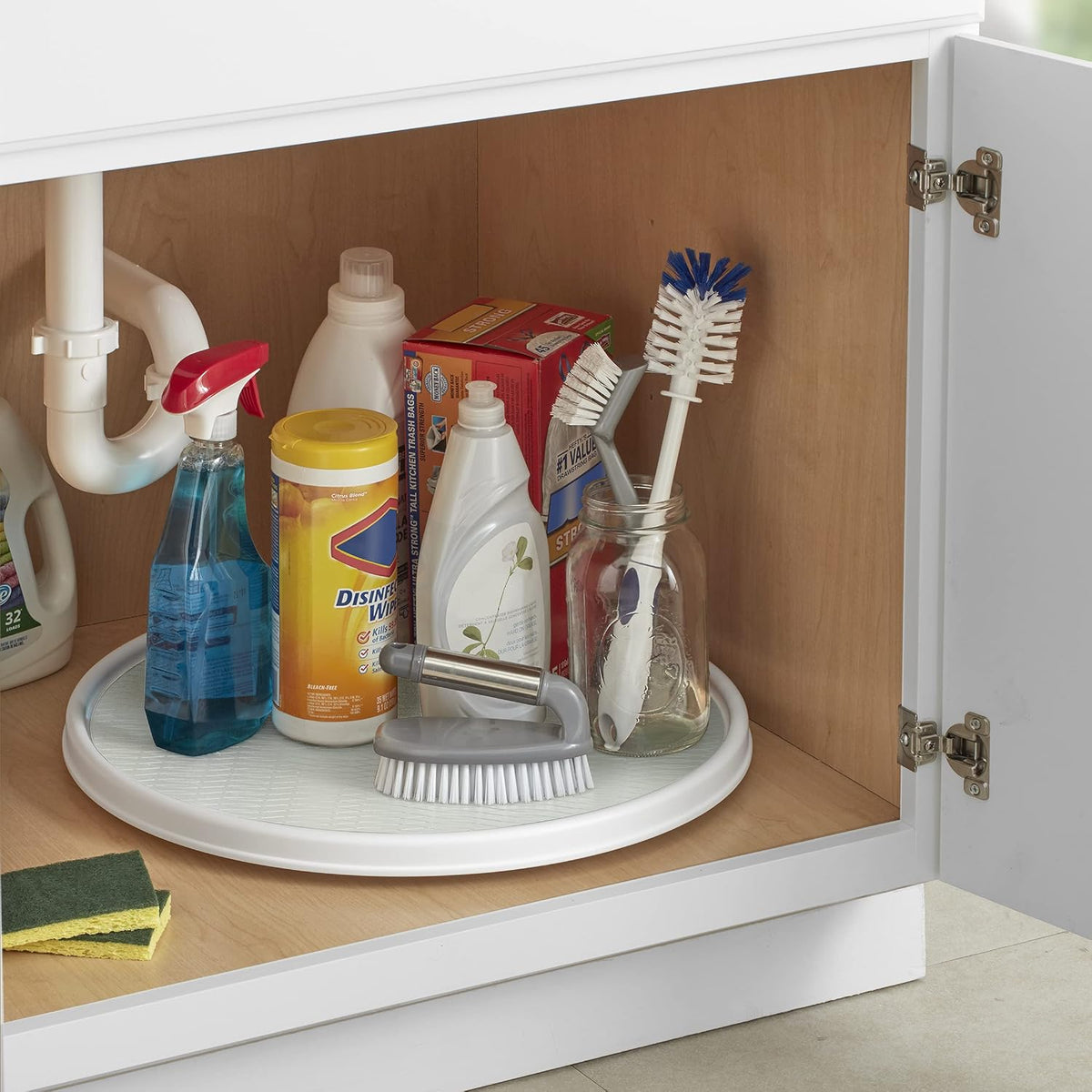 18 Inch Lazy Susan Turntable Organizer - Nonslip Rotating Cabinet Organizer for Kitchen Pantry, Under Sink, Countertop Storage, Rimmed Edge, Wipe Clean