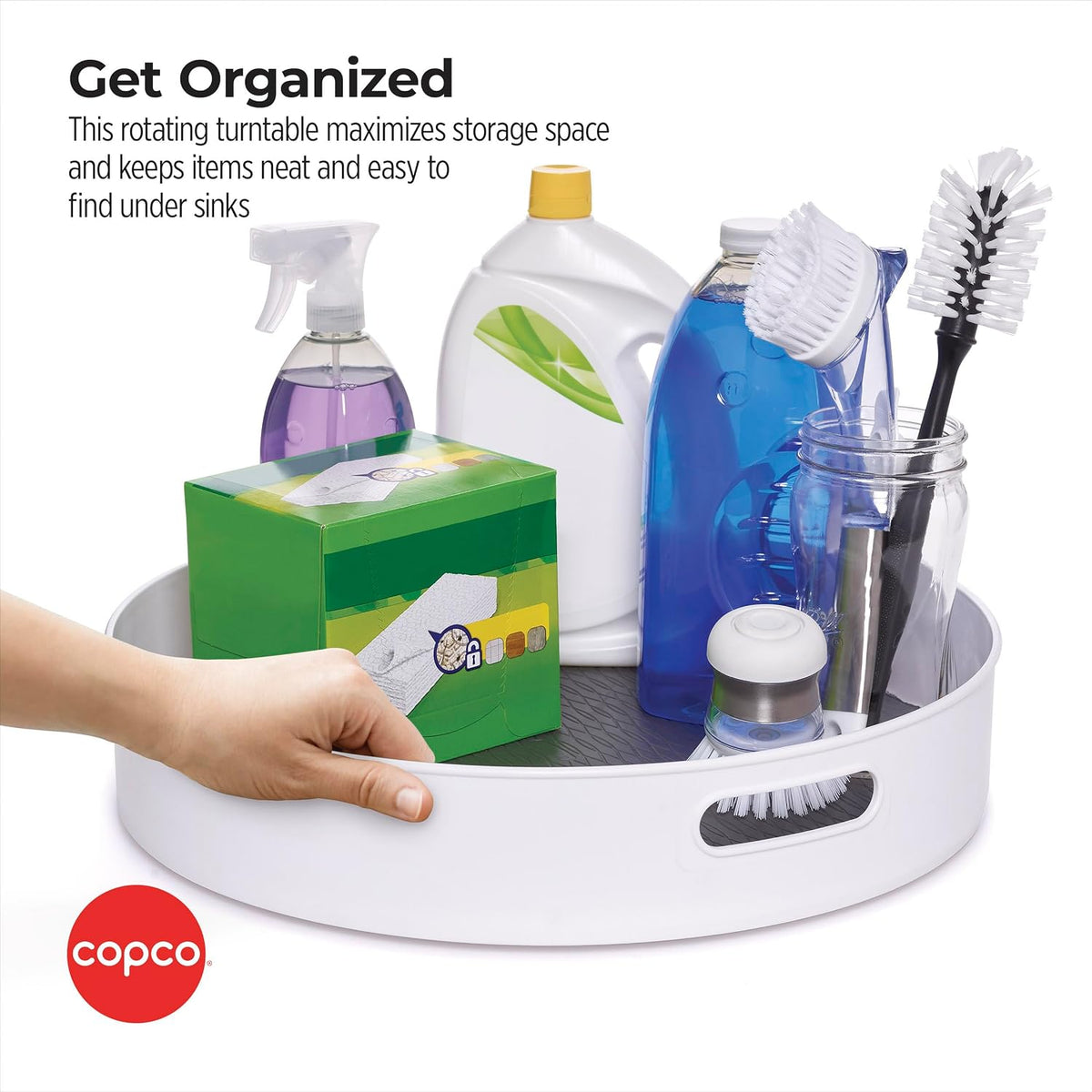 18 Inch Lazy Susan Turntable Organizer - Nonslip Rotating Cabinet Organizer for Kitchen Pantry, Under Sink, Countertop Storage, Rimmed Edge, Wipe Clean