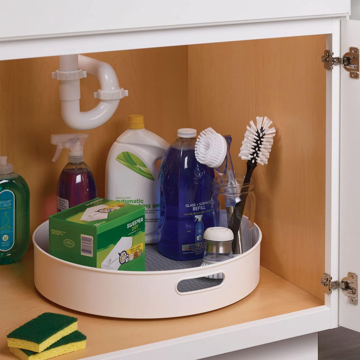 18 Inch Lazy Susan Turntable Organizer - Nonslip Rotating Cabinet Organizer for Kitchen Pantry, Under Sink, Countertop Storage, Rimmed Edge, Wipe Clean