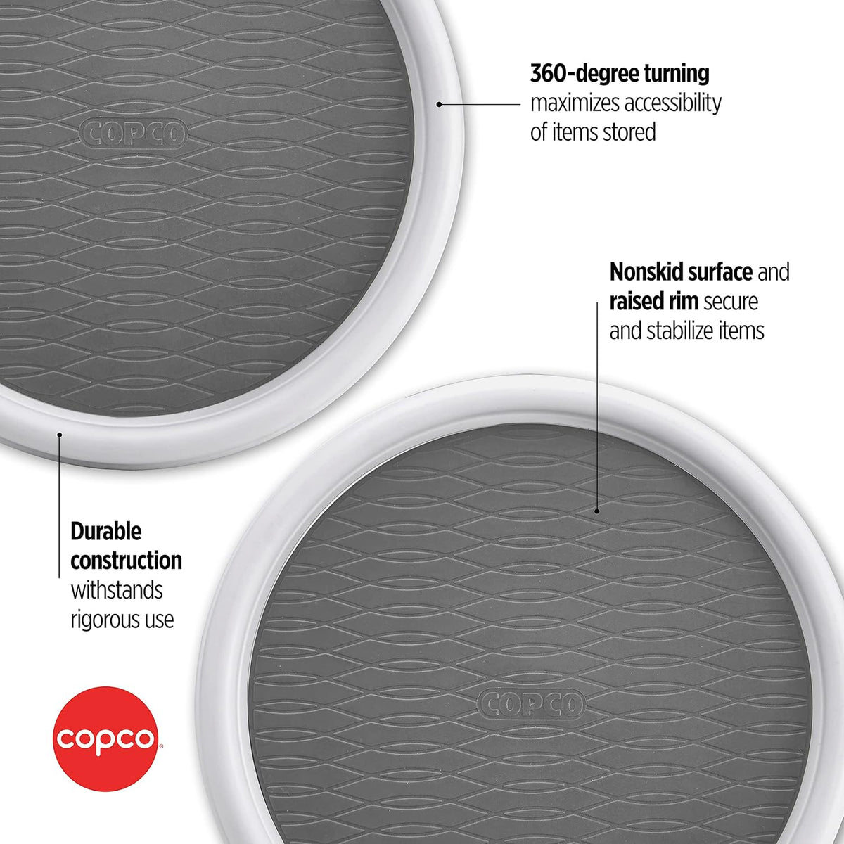 18 Inch Lazy Susan Turntable Organizer - Nonslip Rotating Cabinet Organizer for Kitchen Pantry, Under Sink, Countertop Storage, Rimmed Edge, Wipe Clean