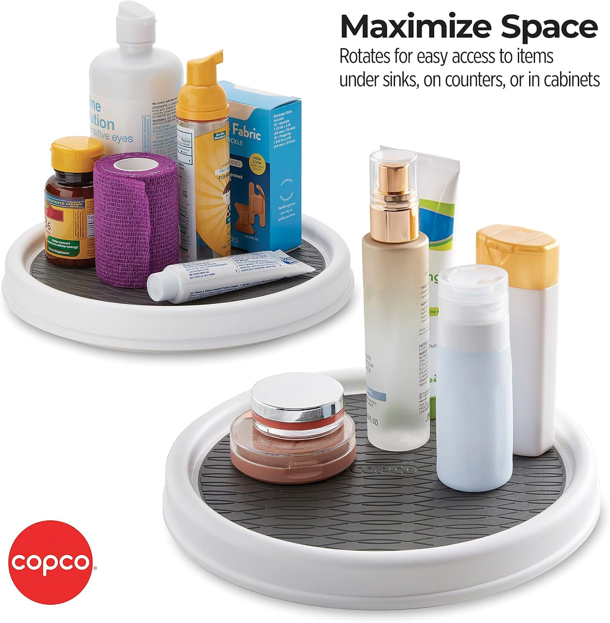 18 Inch Lazy Susan Turntable Organizer - Nonslip Rotating Cabinet Organizer for Kitchen Pantry, Under Sink, Countertop Storage, Rimmed Edge, Wipe Clean