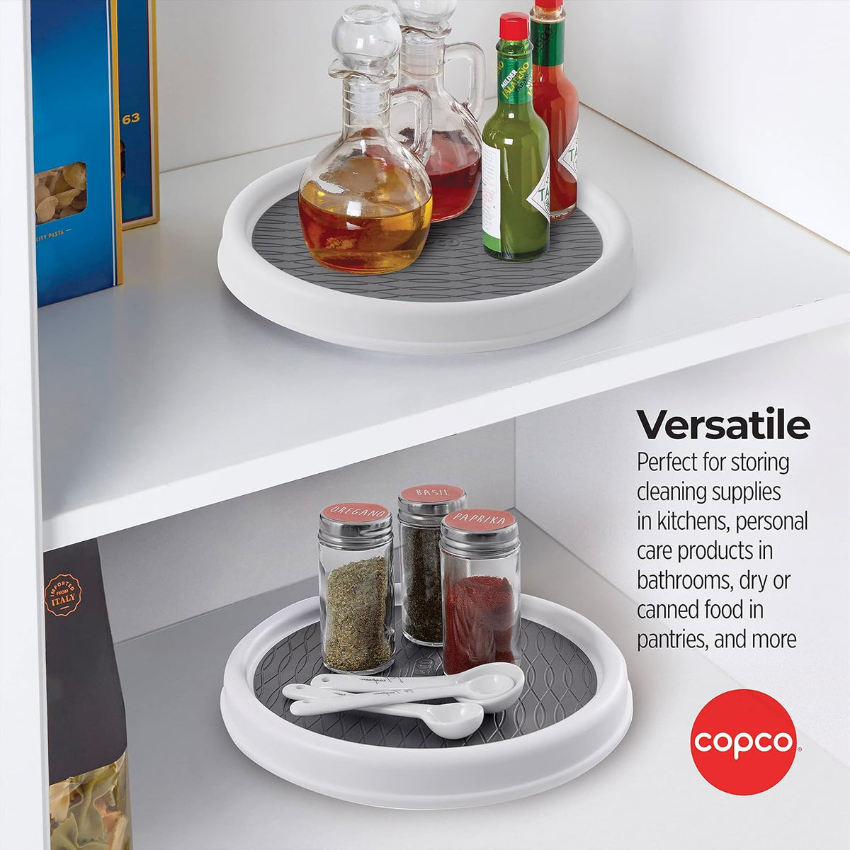 18 Inch Lazy Susan Turntable Organizer - Nonslip Rotating Cabinet Organizer for Kitchen Pantry, Under Sink, Countertop Storage, Rimmed Edge, Wipe Clean
