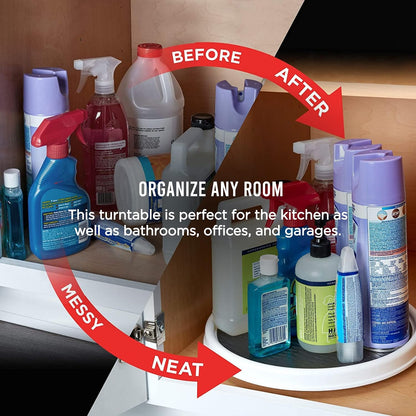 18 Inch Lazy Susan Turntable Organizer - Nonslip Rotating Cabinet Organizer for Kitchen Pantry, Under Sink, Countertop Storage, Rimmed Edge, Wipe Clean