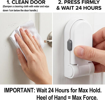 Childproof Door Lever Locks – Dual-Action Baby Safety Locks for French Doors, Ovens & Dryers, No-Drill Strong Adhesive, 180° Rotation, Minimalist White