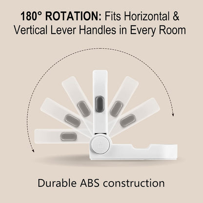 Childproof Door Lever Locks – Dual-Action Baby Safety Locks for French Doors, Ovens & Dryers, No-Drill Strong Adhesive, 180° Rotation, Minimalist White
