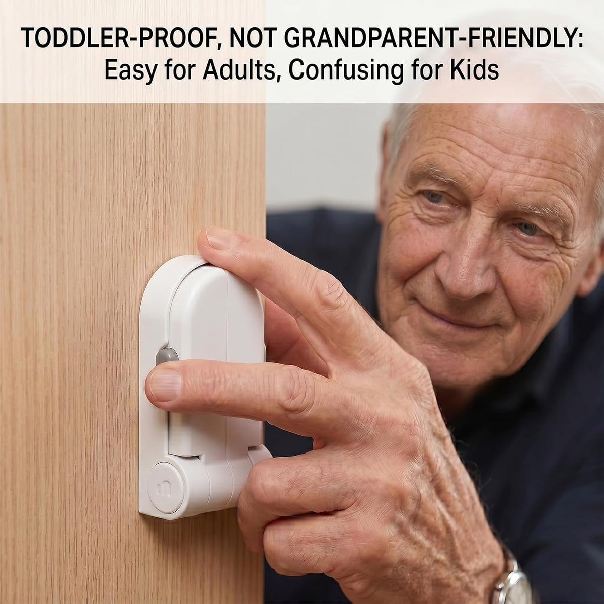 Childproof Door Lever Locks – Dual-Action Baby Safety Locks for French Doors, Ovens & Dryers, No-Drill Strong Adhesive, 180° Rotation, Minimalist White
