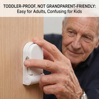 Childproof Door Lever Locks – Dual-Action Baby Safety Locks for French Doors, Ovens & Dryers, No-Drill Strong Adhesive, 180° Rotation, Minimalist White