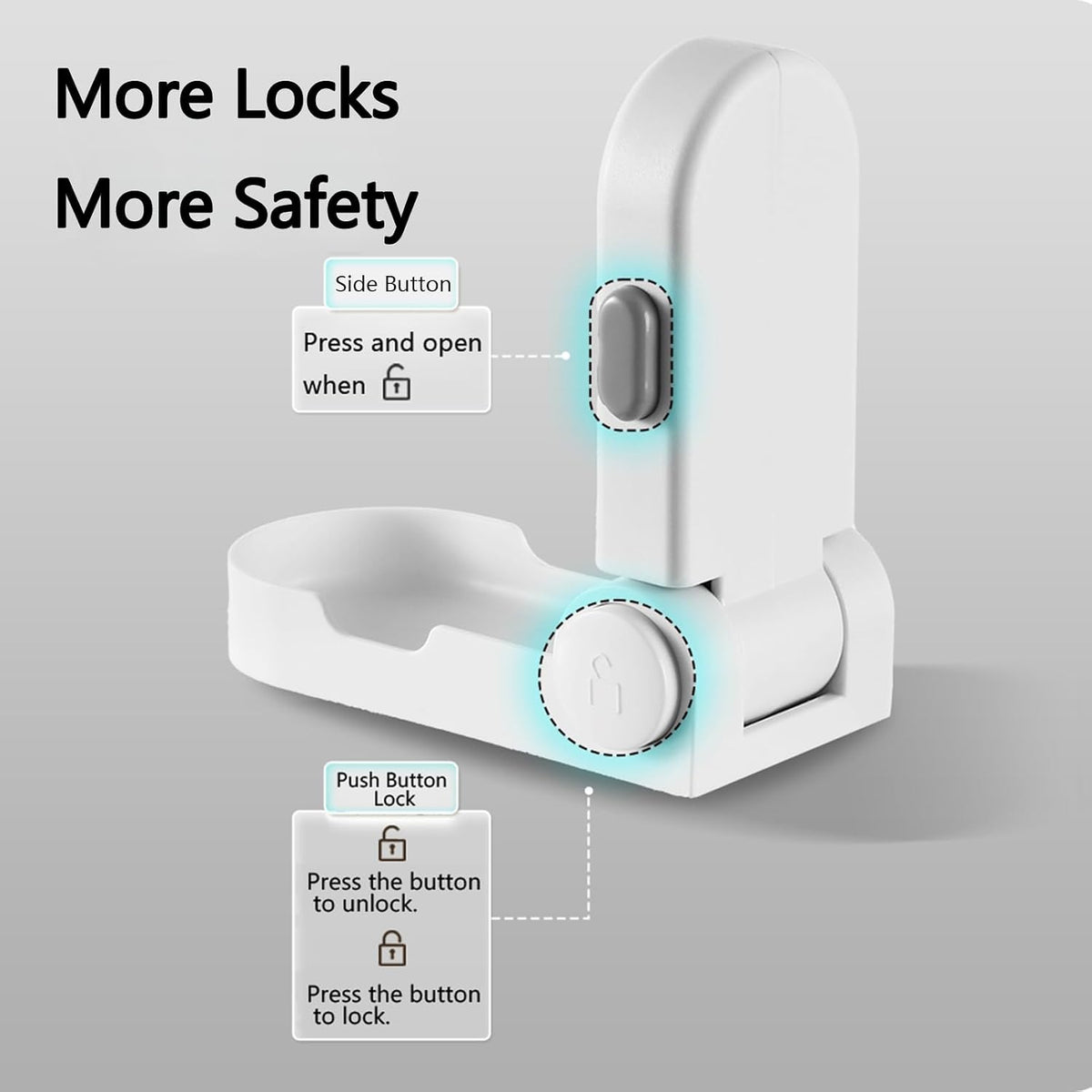 Childproof Door Lever Locks – Dual-Action Baby Safety Locks for French Doors, Ovens & Dryers, No-Drill Strong Adhesive, 180° Rotation, Minimalist White
