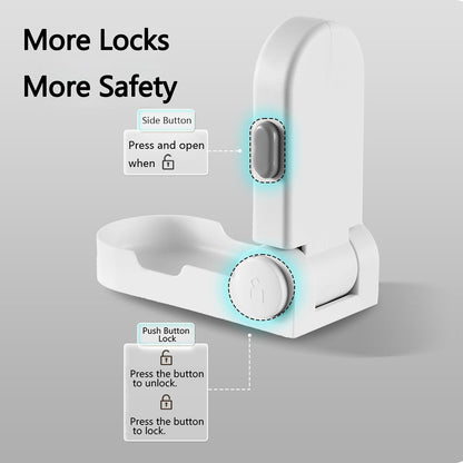 Childproof Door Lever Locks – Dual-Action Baby Safety Locks for French Doors, Ovens & Dryers, No-Drill Strong Adhesive, 180° Rotation, Minimalist White