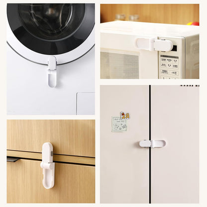 Childproof Door Lever Locks – Dual-Action Baby Safety Locks for French Doors, Ovens & Dryers, No-Drill Strong Adhesive, 180° Rotation, Minimalist White