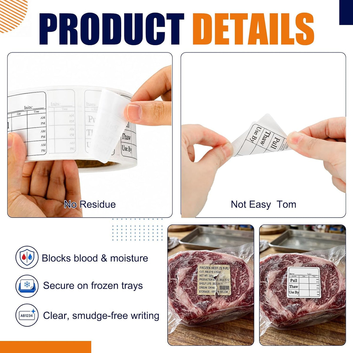 500 Pcs Poultry Freezer Labels Pull/Thaw/Use by Freezable Label, 2 x 2 Inch Freezer Labels Food Date Stickers for Restaurant Kitchen Storage Compliance, Black Imprint