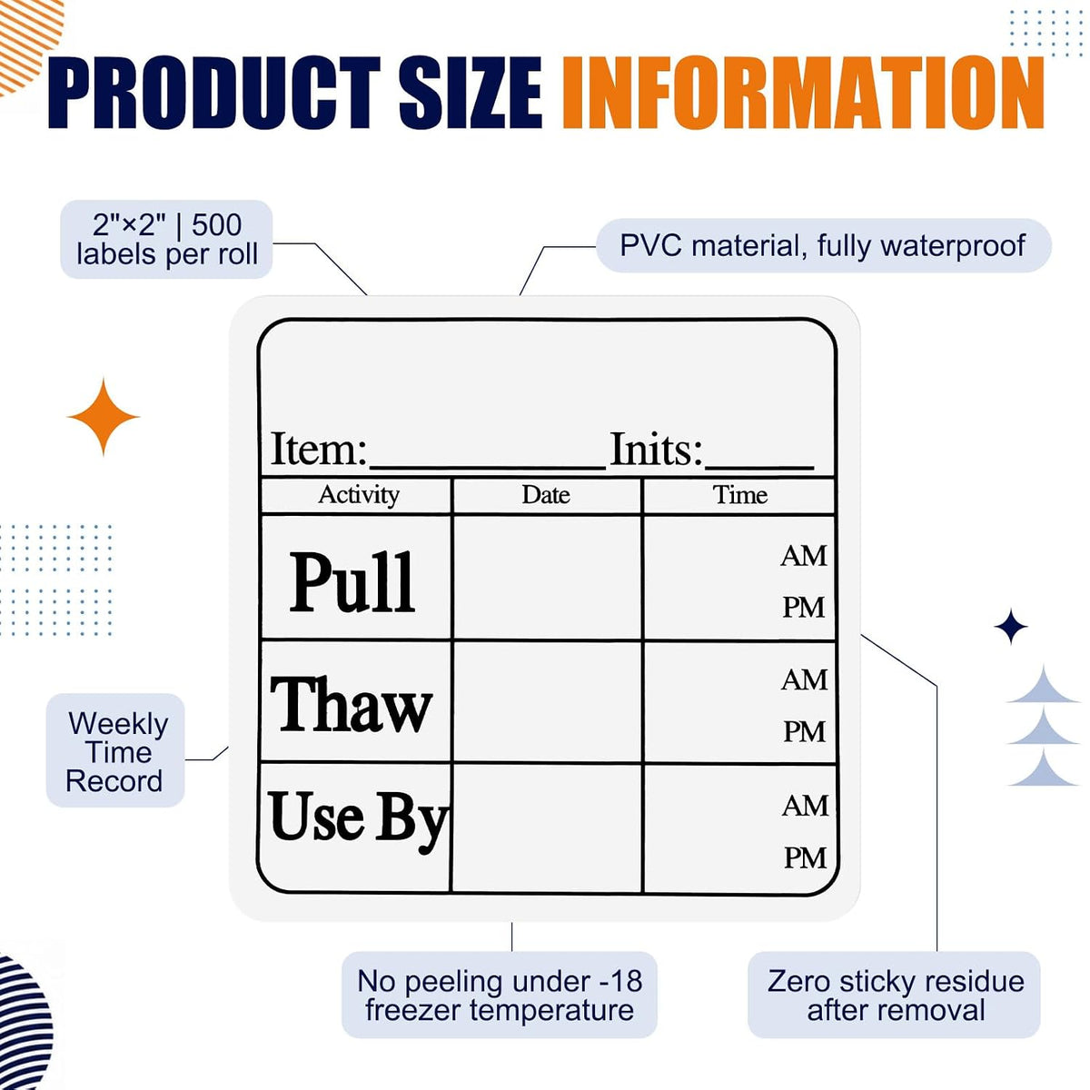 500 Pcs Poultry Freezer Labels Pull/Thaw/Use by Freezable Label, 2 x 2 Inch Freezer Labels Food Date Stickers for Restaurant Kitchen Storage Compliance, Black Imprint