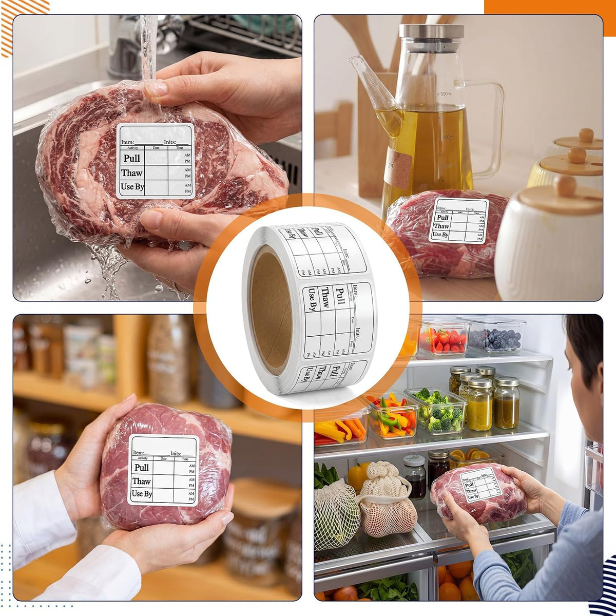 500 Pcs Poultry Freezer Labels Pull/Thaw/Use by Freezable Label, 2 x 2 Inch Freezer Labels Food Date Stickers for Restaurant Kitchen Storage Compliance, Black Imprint