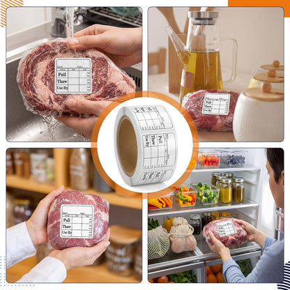 500 Pcs Poultry Freezer Labels Pull/Thaw/Use by Freezable Label, 2 x 2 Inch Freezer Labels Food Date Stickers for Restaurant Kitchen Storage Compliance, Black Imprint