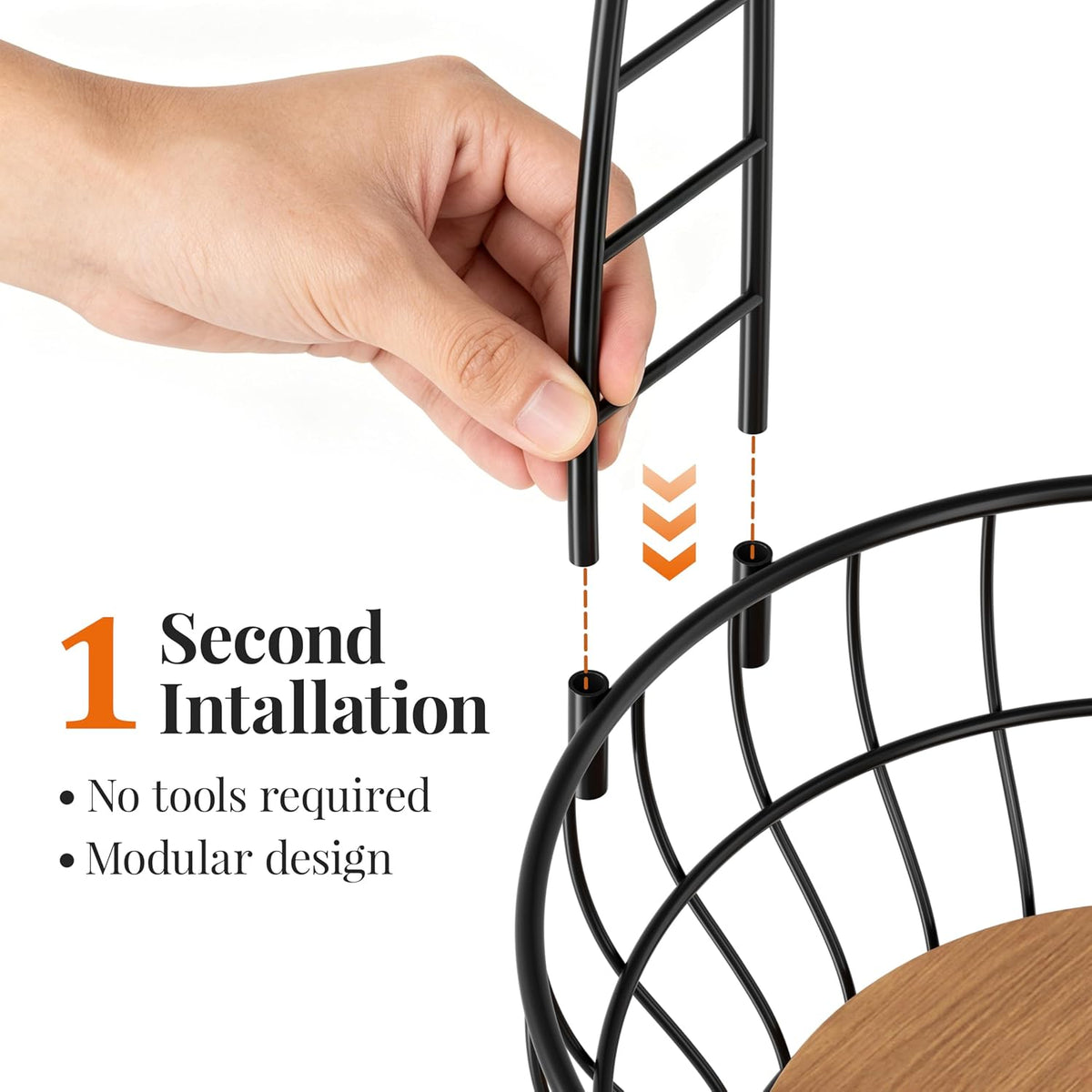 Large Capacity Fruit Basket for Kitchen Counter with Banana Hanger and Wooden Base, Large Countertop Fruit and Vegetable Storage Holder