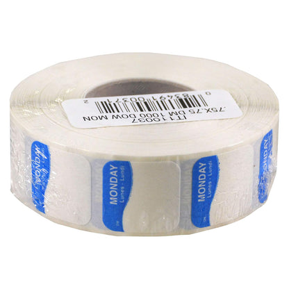 I132152 Day of The Week 3/4" Square Dissolvable Labels, Monday-Sunday, Label Dispenser Included (7,000 Labels)