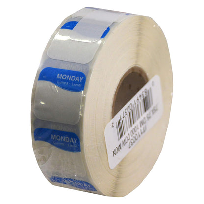 I132152 Day of The Week 3/4" Square Dissolvable Labels, Monday-Sunday, Label Dispenser Included (7,000 Labels)