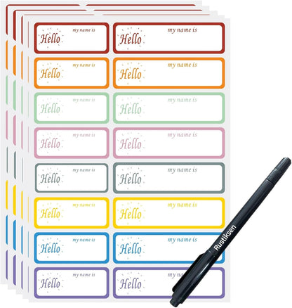 320-Pack Clear Waterproof Name Labels with Marker - Durable, Washable, Sticky Adhesive Labels for Container, Water Bottles, Drinks Cups, Books and Supplies, Toiletries, Workplace, Household