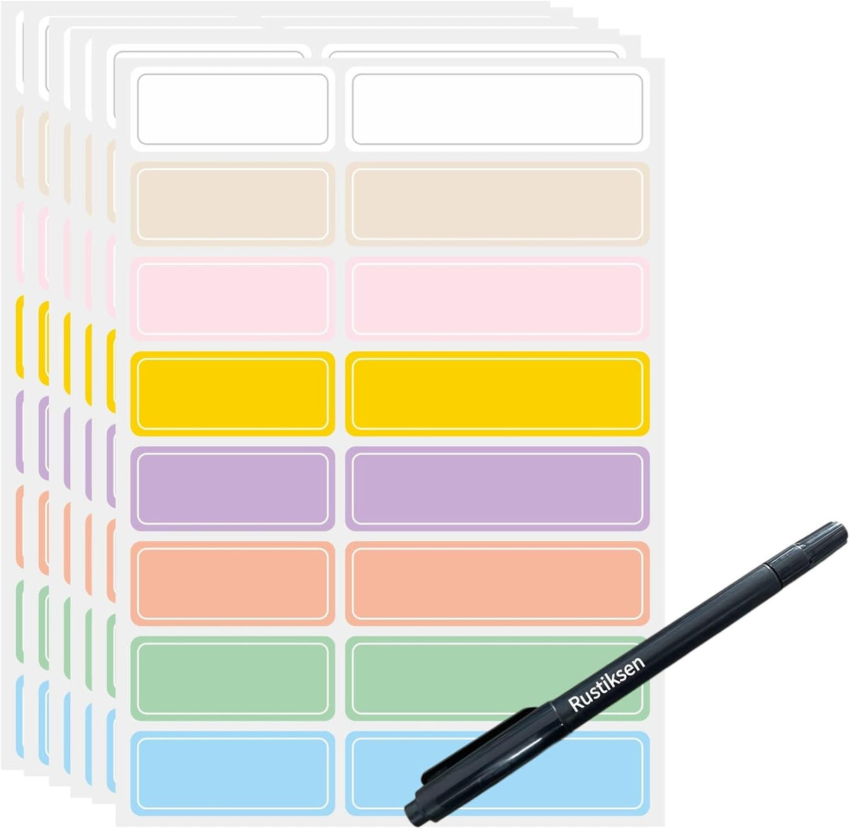 320-Pack Clear Waterproof Name Labels with Marker - Durable, Washable, Sticky Adhesive Labels for Container, Water Bottles, Drinks Cups, Books and Supplies, Toiletries, Workplace, Household